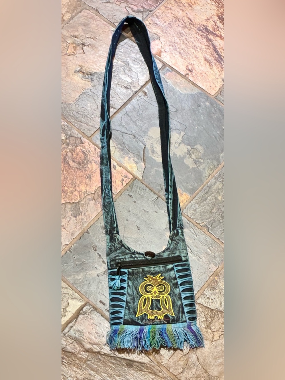 Boho Crossbody Bag Owl Design Vintage